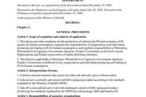 Decree No. 163/2005/ND-CP production and supply of iodized salt for human consumption