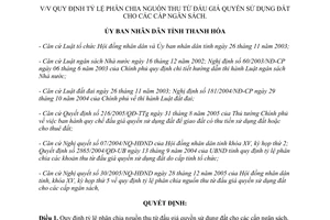 Quyết định 4054/2005/QĐ-UBND tỷ lệ phân chia nguồn thu từ đấu giá quyền sử dụng đất cho ngân sách Thanh Hóa