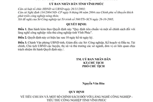 Quyết định 44/2005/QĐ-UBND tiêu chuẩn và chính sách đối với làng nghề