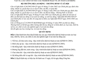 Quyết định 2013/2005/QĐ-BLĐTBXH quy trình kiểm định kỹ thuật an toàn máy, thiết bị, vật tư, chất yêu cầu nghiêm ngặt về an toàn lao động