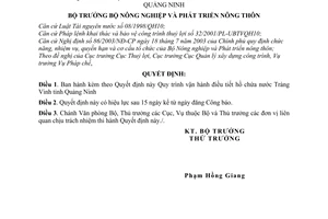 Quyết định 90/2005/QĐ-BNN Quy trình vận hành điều tiết hồ chứa nước Tràng Vinh tỉnh Quảng Ninh