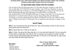 Quyết định 249/2005/QĐ-UBND quy chế hoạt động Ban Chỉ đạo công tác phòng không nhân dân thành phố Hồ Chí Minh