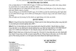 Quyết định 5257/2005/QĐ-BTC danh sách tổ chức định giá được phép cung cấp dịch vụ xác định giá trị doanh nghiệp năm 2006