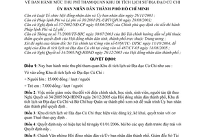 Quyết định 247/2005/QĐ-UBND mức thu phí tham quan Khu di tích lịch sử Địa đạo Củ Chi