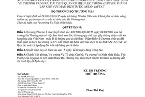 Quyết định 3188/2005/QĐ-BTM quy chế cấp chứng nhận xuất xứ hàng hóa Việt nam sửa đổi mẫu D hưởng ưu đãi thuế quan CEPT AFTA Khu mậu dịch tự do Asean