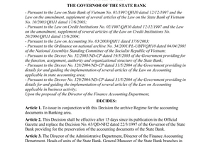 Decision No. 1913/2005/QD-NHNN of December 30, 2005, on the issuance of the archive regime for the accounting documents in banking area