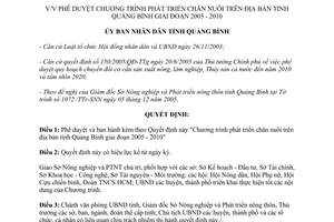 Quyết định 67/2005/QĐ-UBND Chương trình phát triển chăn nuôi Quảng Bình 2005 2010