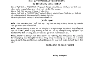 Quyết định 42/2005/QĐ-BCN nội dung, trình tự, thủ tục lập thẩm định quy hoạch phát triển điện lực