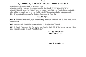 Quyết định 91/2005/QĐ-BNN Quy trình vận hành điều tiết hồ chứa nước Eakao tỉnh Đắk Lắk