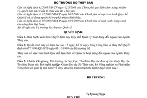 Quyết định 34/2005/QĐ-BTS Quy chế quản lý hoạt động đối ngoại ngành Thủy sản