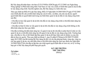 Công văn 26/BXD-PC trả lời về hình thức quản lý dự án theo quy định tại NĐ 16/2005/NĐ-CP