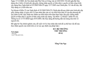 Công văn 57/BXD-QLN trả lời Sở Tài chính tỉnh Phú Yên