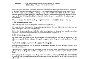 Công văn 29/QLLĐNN-QLLĐ thực hiện thử nghiệm “kế hoạch phục vụ lao động nước ngoài nhập, xuất cảnh Đài Loan”