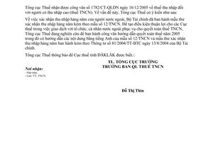 Công văn 231/TCT-TNCN xác nhận thu nhập hàng năm
