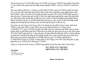 Công văn 331/TCT-ĐTNN ưu đãi miễn, giảm thuế thu nhập doanh nghiệp (TNDN)