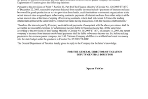 Official Dispatch No. 232/TCT-DTNN, On Tax on interests on deferred payment