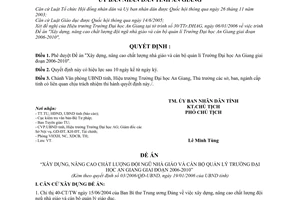 Quyết định 03/2006/QĐ-UBND phê duyệt Đề án "Xây dựng, nâng cao chất lượng nhà giáo và cán bộ quản lí Trường Đại học An Giang giai đoạn 2006-2010"