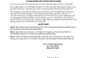 Quyết định 05/2006/QĐ-UBND quy chế xét thưởng khuyến khích xuất khẩu Đà Nẵng