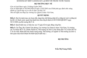 Quyết định 06/2006/QĐ-BYT huỷ bỏ danh mục hoạt chất, dạng bào chế không nhận hồ sơ đăng ký mới và đăng ký lại thuốc nước ngoài