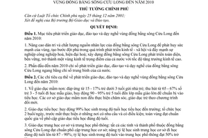 Quyết định 20/2006/QĐ-TTg phát triển giáo dục, đào tạo dạy nghề vùng đồng bằng sông Cửu Long đến 2010