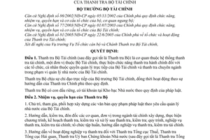 Quyết định 05/2006/QĐ-BTC chức năng, nhiệm vụ, quyền hạn  cơ cấu tổ chức Thanh tra Bộ Tài chính