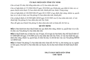 Quyết định 09/2006/QĐ-UBND chức năng nhiệm vụ cơ cấu tổ chức của Văn phòng ủy ban Tây Ninh