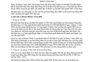 Báo cáo 233/BC-BKHCN hoạt động Ban liên ngành TBT 2006 phương hướng hoạt động2007