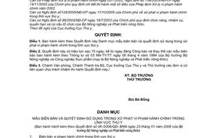 Quyết định 06/2006/QĐ-BNN Danh mục mẫu biên bản quyết định sử dụng xử phạt vi phạm hành chính lĩnh vực thú y