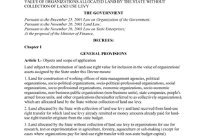 Decree of Government No. 13/2006/ND-CP of January 24, 2006 on the determination of land-use right value for inclusion in asset value of organizations allocated land by the state without collection of land use levy