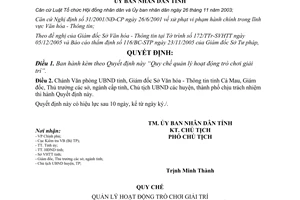 Quyết định 04/2006/QĐ-UBND Quy chế quản lý hoạt động trò chơi giải trí tỉnh Cà Mau