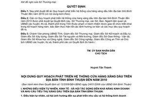 Quyết định 12/2006/QĐ-UBND quy hoạch phát triển cửa hàng xăng dầu Bình Thuận