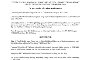 Quyết định 06/2006/QĐ-UBND thành lập Cơ quan Thông báo Điểm hỏi đáp kỹ thuật thương mại Khánh Hòa