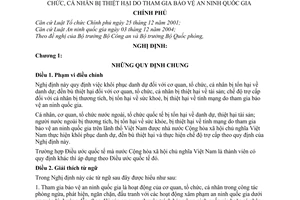Nghị định 16/2006/NĐ-CP khôi phục danh dự, đền bù, trợ cấp cho cơ quan, tổ chức, cá nhân bị thiệt hại do tham gia bảo vệ an ninh quốc gia