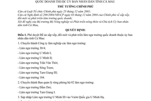 Quyết định 23/2006/QĐ-TTg đề án sắp xếp, đổi mới phát triển lâm ngư trường quốc doanh UBND Cà Mau