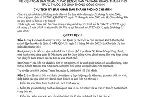 Quyết định  441/2006/QĐ-UBND kiện toàn BQL  Bến xe vận tải hành khách thành phố  thuộc Sở Giao thông-Công chính