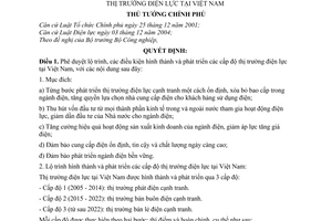 Quyết định 26/2006/QĐ-TTg lộ trình, điều kiện hình thành phát triển các cấp độ thị trường điện lực Việt Nam