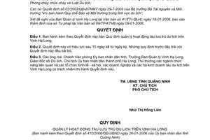 Quyết định 410/2006/QĐ-UBND Quy định quản lý hoạt động tàu lưu trú du lịch