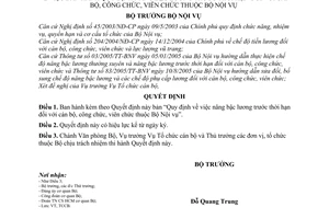 Quyết định 193/QĐ-BNV Quy định  nâng bậc lương trước thời hạn đối với cán bộ, công chức, viên chức  thuộc Bộ Nội vụ