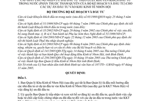 Quyết định 80/2006/QĐ-BKH  uỷ quyền BQL Khu Kinh tế Nhơn Hội,Bình Định cấp Giấy chứng nhận ưu đãi cho các dự án đầu tư