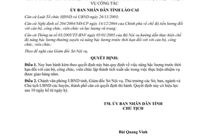 Quyết định 05/2006/QĐ-UBND nâng lương trước thời hạn cán bộ công viên chức Lào Cai