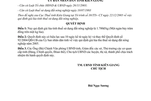 Quyết định 06/2006/QĐ-UBND quy định giá lúa tính thuế sử dụng đất nông nghiệp do