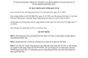 Quyết định 05/2006/QĐ-UBND tổ chức hoạt động của Ban quản lý rừng phòng hộ Đăk Ang Kon Tum