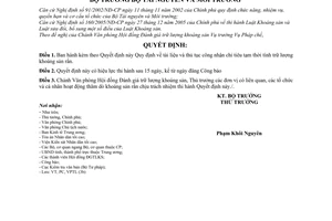 Quyết định 02/2006/QĐ-BTNMT  tài liệu thủ tục công nhận chỉ tiêu tạm thời tính trữ lượng khoáng sản rắn