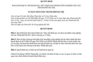 Quyết định 03/2006/QĐ-UB Quy chế đánh giá, xét chọn sản phẩm công nghiệp chủ lực thành phố Hà Nội