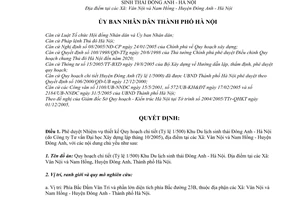 Quyết định 02/2006/QĐ-UB nhiệm vụ thiết kế quy hoạch chi tiết tỷ lệ 1/500 khu du lịch sinh thái Đông Anh Hà Nội