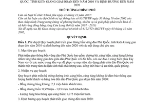 Quyết định 14/2006/QĐ-TTg Quy hoạch phát triển giao thông bền vững đảo Phú Quốc, tỉnh Kiên Giang  2010-2020