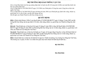 Quyết định 25/QĐ-BGTVT  tổ chức, chức năng, nhiệm vụ, quyền hạn Thanh tra Hàng hải đính chính 70/2005/QĐ-BGTVT