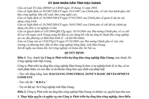 Quyết định 01/2006/QĐ-UBND thành lập Công ty Phát triển hạ tầng khu công nghiệp Hậu Giang