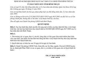 Quyết định 01/2006/QĐ-UBND sửa đổi thể thức và kỹ thuật trình bày văn bản Bình Thuận