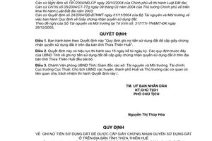 Quyết định 10/2006/QĐ-UBND  quy định ghi nợ tiền sử dụng đất để cấp giấy chứng nhận quyền sử dụng đất ở trên địa bàn tỉnh Thừa Thiên Huế